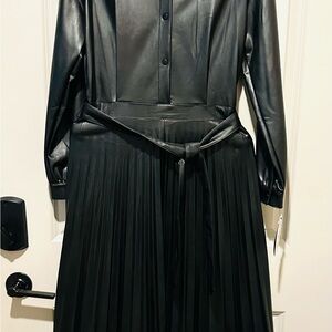 Black Faux Leather Dress with Belt
